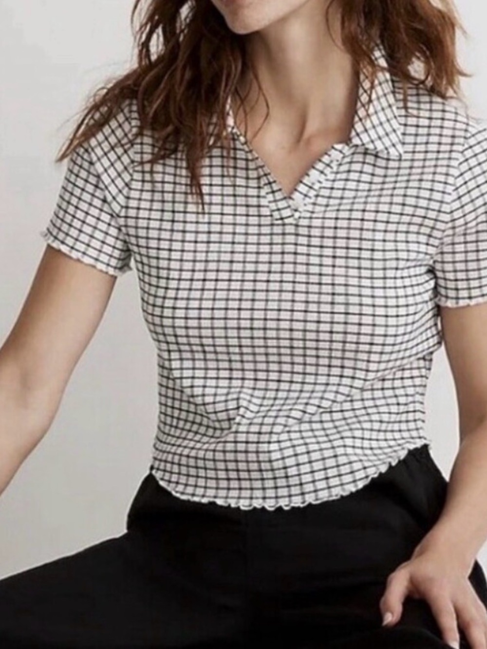 MADEWELL Crinkle Checkered Polo Top